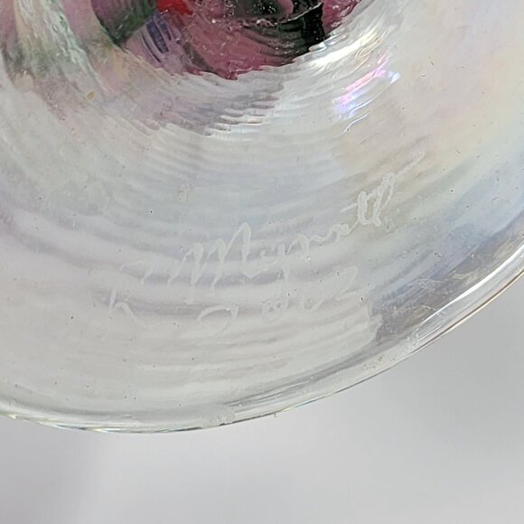 Ron Mynatt 2002 Signed Pink Iridescent Hand Blown Glass 13" Petal Vase - Picture 6 of 7